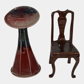 Studio Art Pottery Vase And Large Chair Sculpture