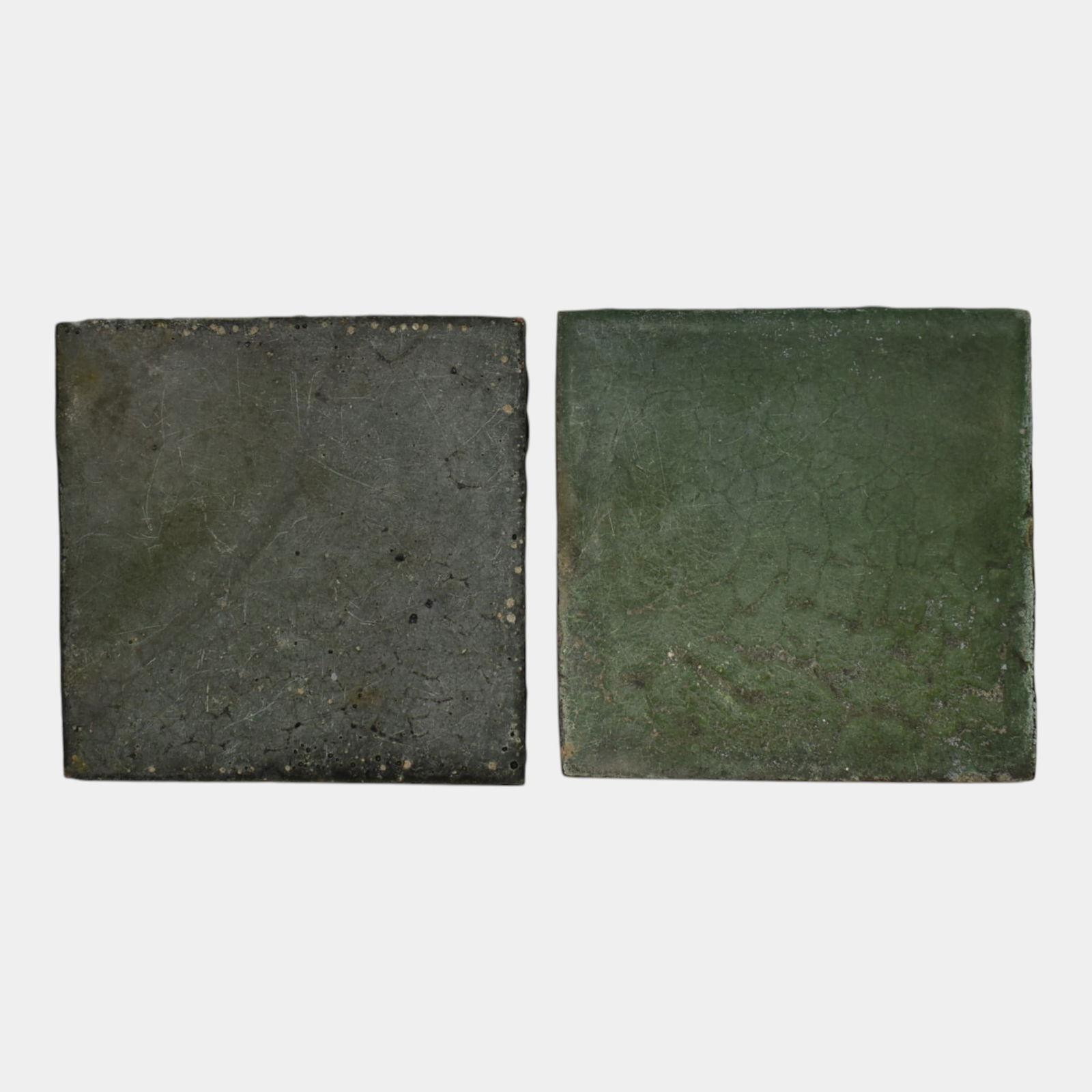 Grueby 1900s Vintage Pottery Matte Green Arts and Crafts Tiles: We offer in house shipping on all items. Plus spend $500 on winning bids and your shipping is free. Grueby 1900s Vintage Pottery Matte Green Arts and Crafts Tiles Two early arts and crafts Grueby tile