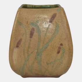 Early 20th Century Art & Crafts Pottery Student Cattails Vase