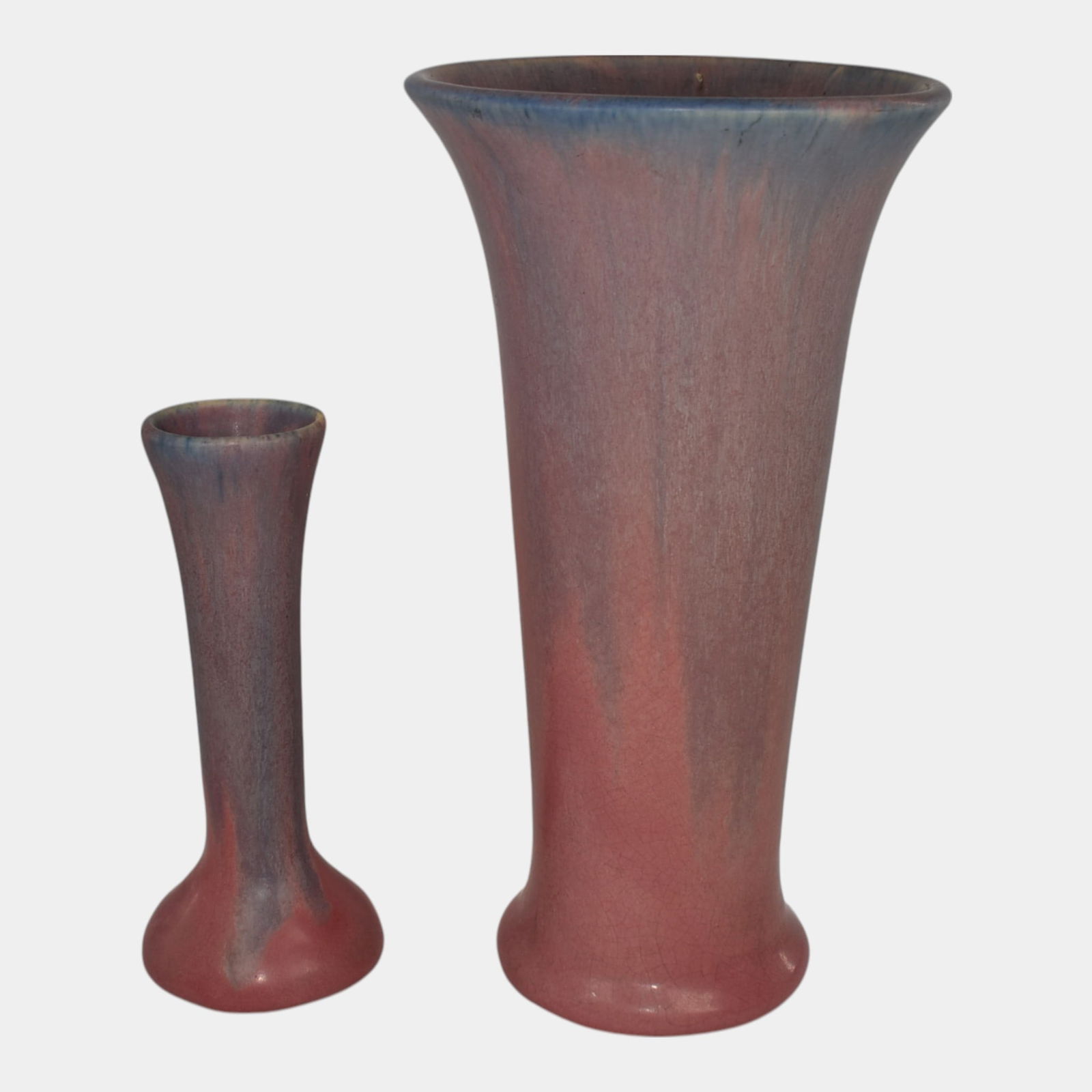 Muncie 1920s Vintage Art Deco Pottery Pink Ceramic Vases: We offer in house shipping on all items. Plus spend $500 on winning bids and your shipping is free. Muncie 1920s Vintage Art Deco Pottery Pink Ceramic Vases Excellent condition with tight hairline to