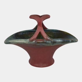 Fulper Arts And Crafts Pottery Pink Blue Glaze Ceramic Basket 507