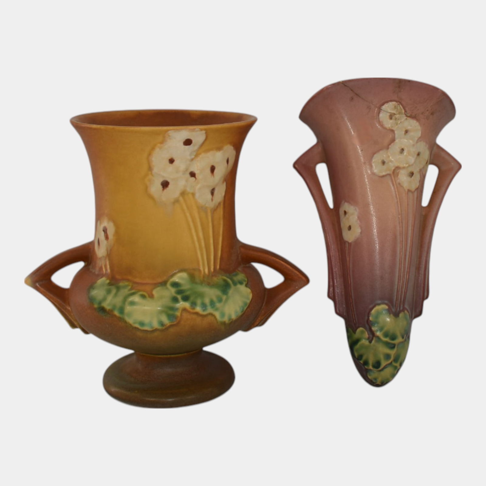 Roseville Primrose Pink Wall Pocket Tan Pottery Vase (1 of 6)