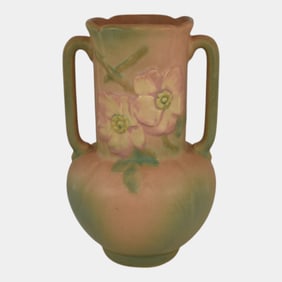 Weller Wild Rose 1930s Vintage Art Pottery Pink Vase