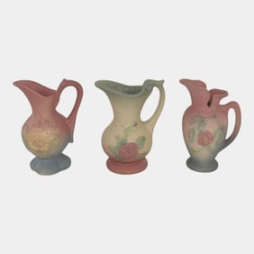 Hull Vintage Art Pottery Pink Ceramic Ewer Pitchers