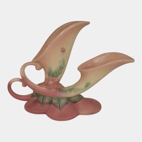 Hull Pottery Woodland Pink Double Cornucopia Vase W-23
