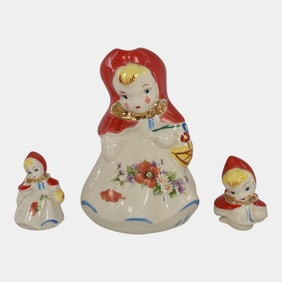 Hull Little Red Riding Hood Art Pottery Pitcher Salt and Lid