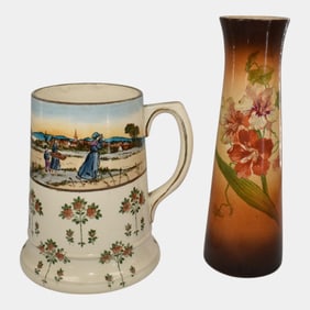 Avon Vintage Art Pottery Orange White Ceramic Vase Mug