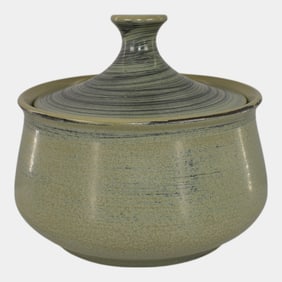 Red Wing 1930s Vintage Art Pottery Green Lidded Dish