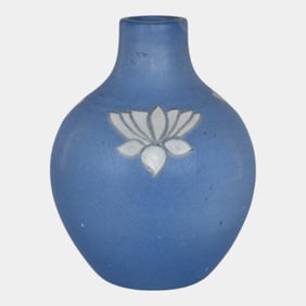 Door Studio Art Pottery Hand Thrown Blue Lotus Vase