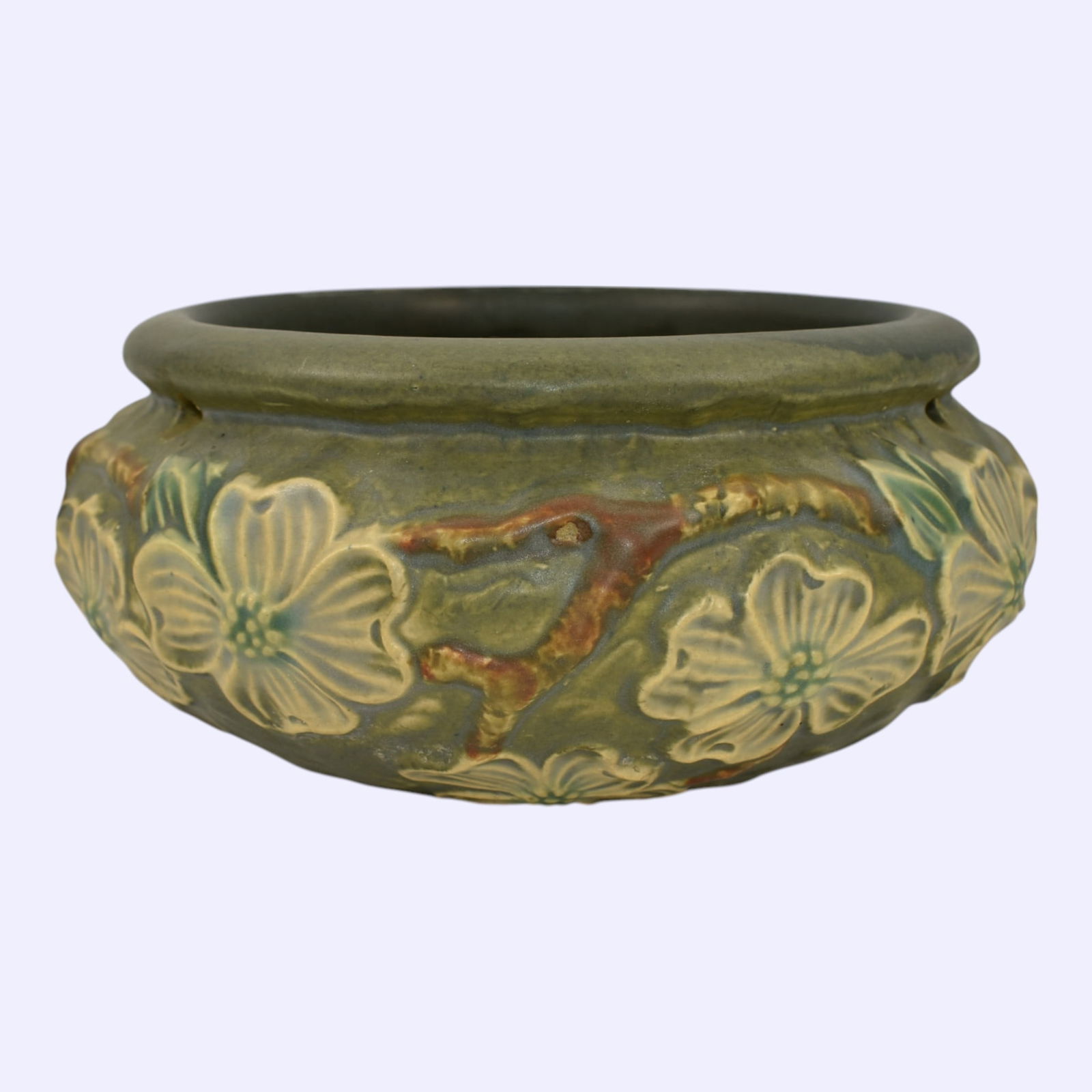 Roseville Dogwood Textured Green Pottery Hanging Basket 340-6 (1 of 6)