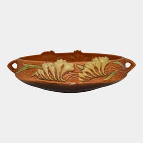Roseville Freesia Brown Pottery Console Bowl 466-10