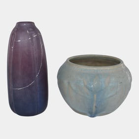 Van Briggle 1917 Purple Vase And Van Briggle 1906 Blue Bowl 323