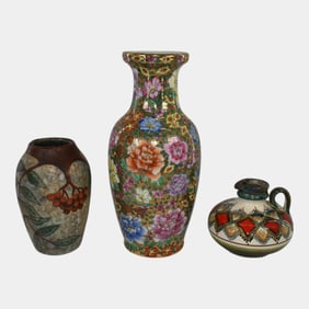 European Mid Century And Asian Floral Pottery Vases
