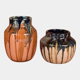 Peters and Reed Shadow Ware 1920s Art Pottery Drip Vases