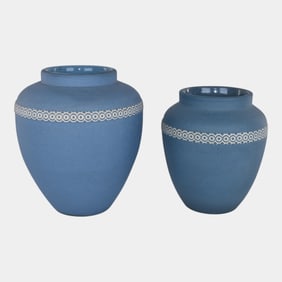 Denver White Colorado Vintage Art Pottery Matte Blue Vases