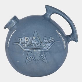 Texas Centennial 1936 Vintage Art Pottery Blue Ball Jug