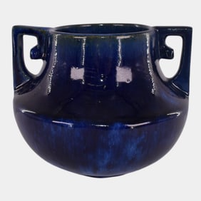 Fulper Vintage Art Pottery Blue Double Handle Vase