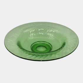 Vintage Green Glass Swirl Pattern Large Fruit Bowl