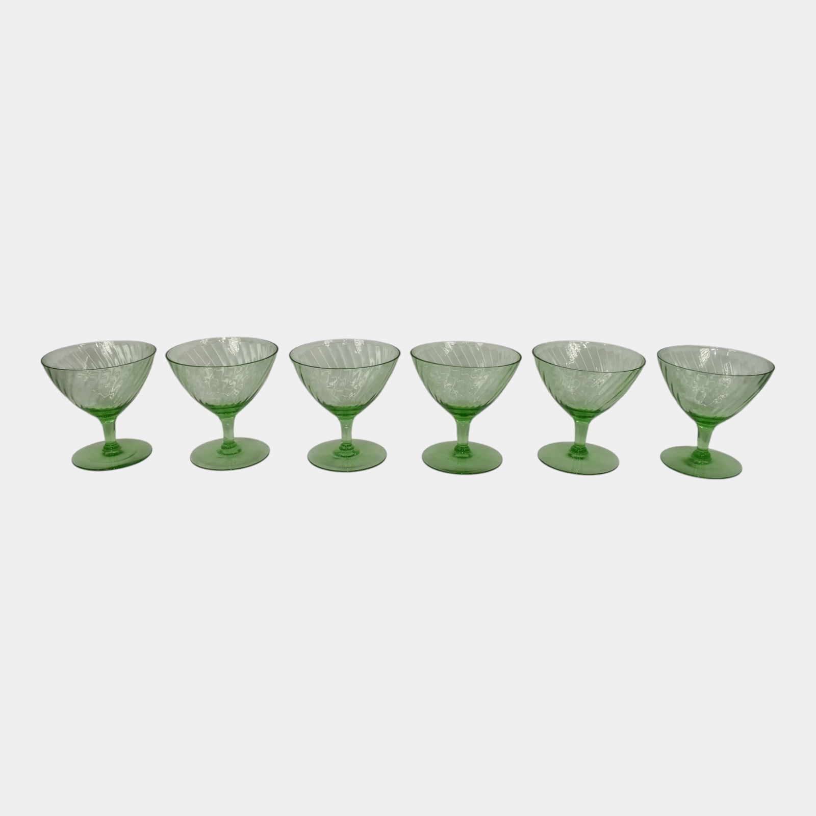 Uranium Green Depression Glass Sherbet Cups Set Of 6 (1 of 4)