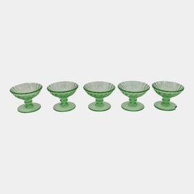 Green Depression Glass Small Sherbet Cups Set Of 5
