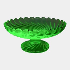 Uranium Green Depression Glass Footed Compote Bowl