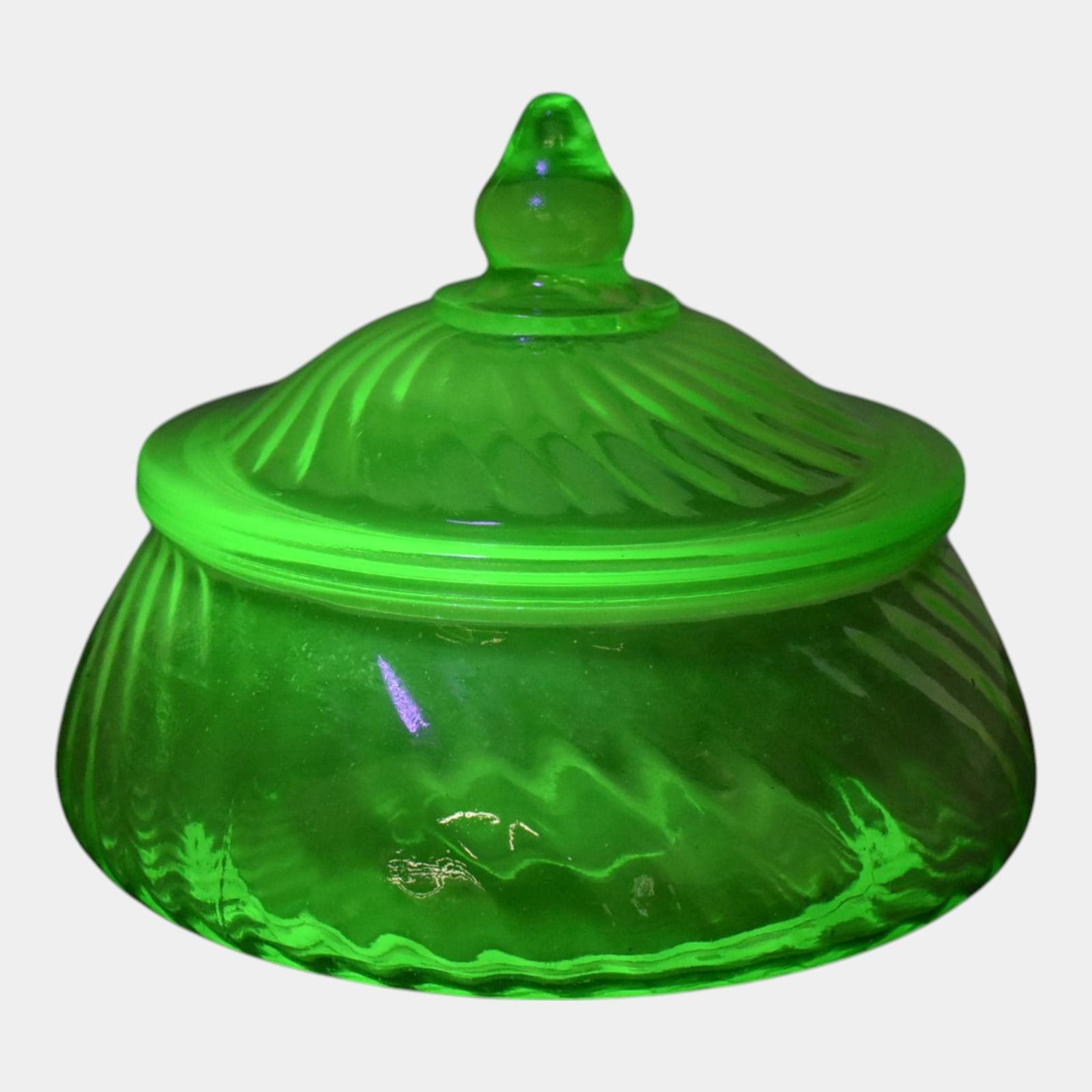 Uranium Green Depression Glass Covered Candy Dish (1 of 4)