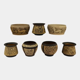 Weller Knifewood Burntwood Vintage Art Pottery Color Ceramic Vases Bowls