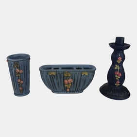 Weller Blue Drapery Art Pottery Blue Vases And Candle Holder