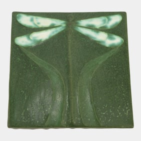 Ephraim Faience 2001 Arts And Crafts Matte Green Dragonfly Art Pottery Tile