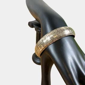 Vintage Hand Hammered Texture Sterling Silver Hinged Bangle Bracelet