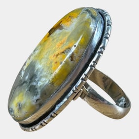 Vintage Handcrafted Sterling Silver Oval Bumblebee Jasper Modernist Ring Sz 6.5