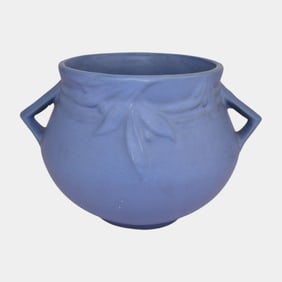 Burley Winter Roseville Velmoss Blue Vintage Art Pottery Handled Vase 264-5