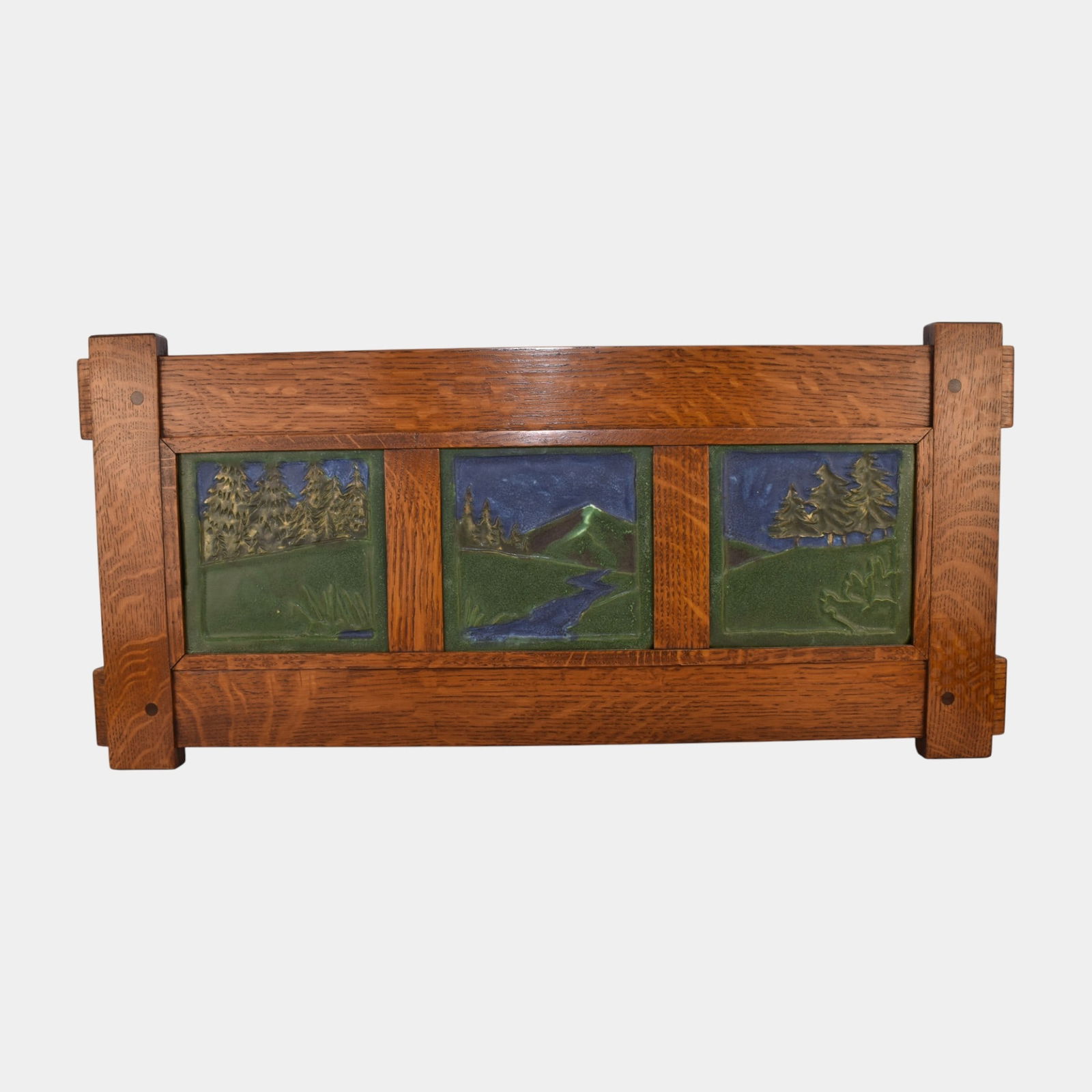 Ephraim Faience 2002 Art Pottery Mountain Stream Framed Landscape Tiles J. Wolf (1 of 2)