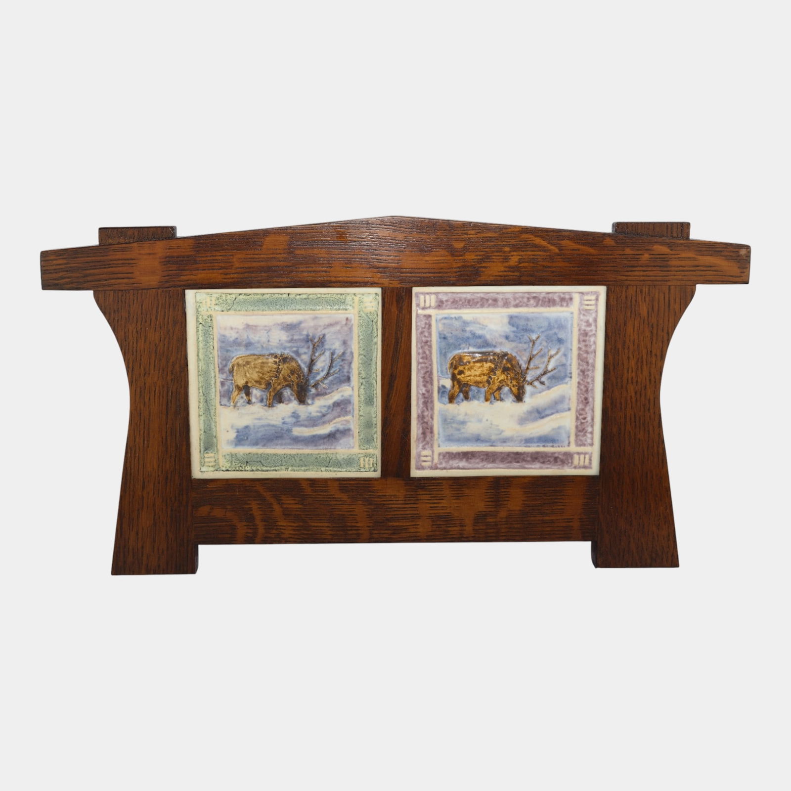 Ephraim Faience 2002 Art Pottery Snowy Mountain Elk Tiles Experimental Glaze (1 of 2)