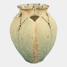 Glenn Woods Studio Art Pottery 2015 Green Yellow Crystalline Art Deco Vase