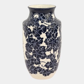 Ken Tracy Studio Pottery Blue And White Hand Carved Floral Vase