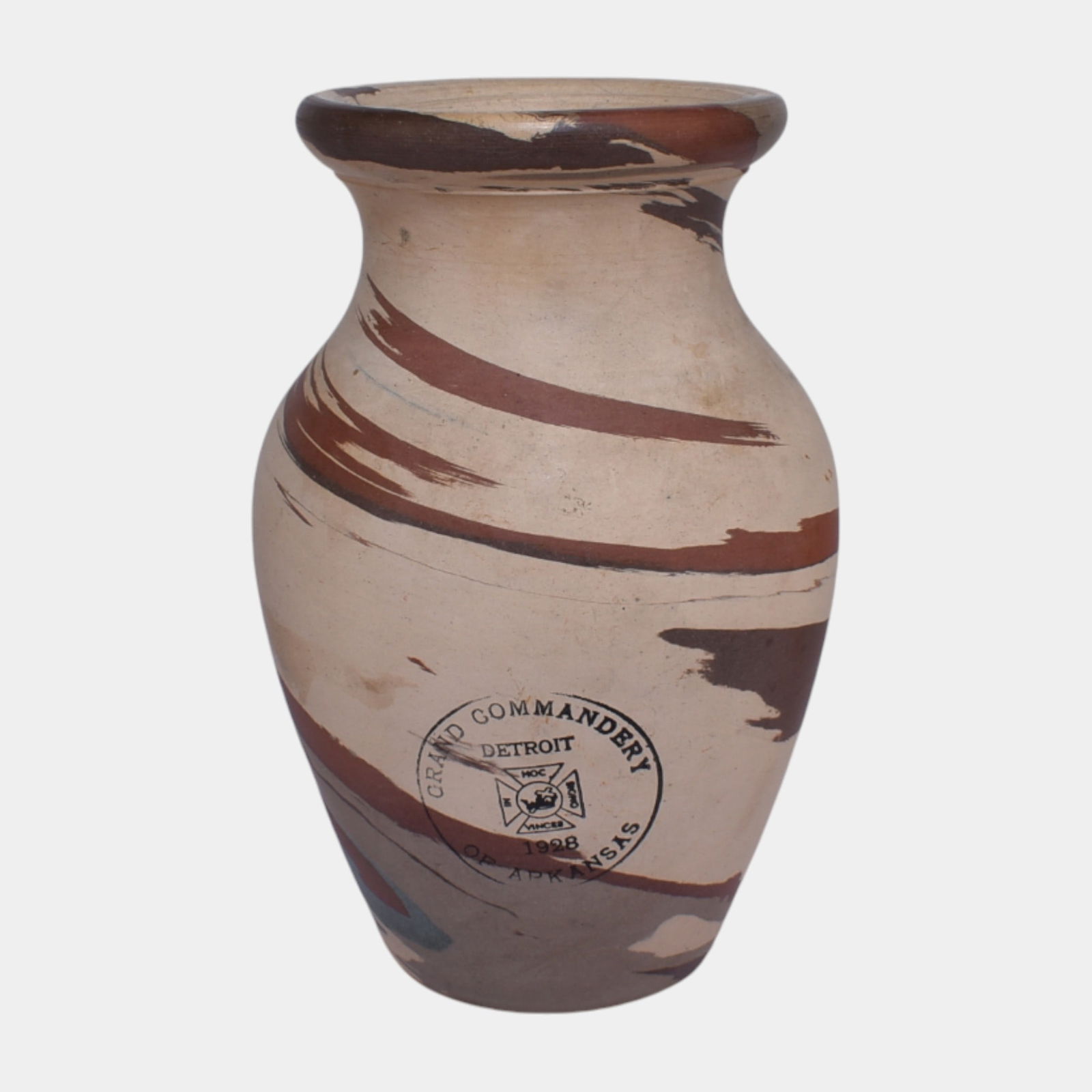 Niloak Mission Swirl 1928 Patent Pending Grand Commandery Detroit Pottery Vase (1 of 3)