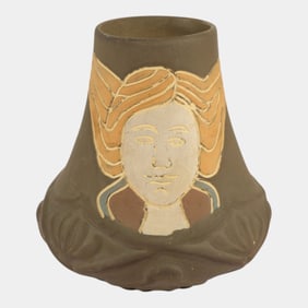 Owens Henri Deux 1900s Antique Art Pottery Flowing Hair Woman Portrait Vase 1308
