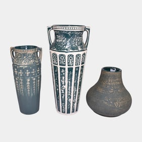 Red Wing Stoneware Art Deco Tall Slender Vases Will Bulbous Floral Vase