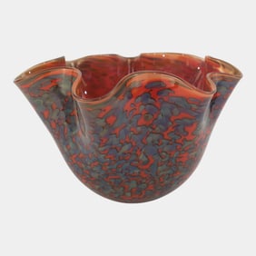 Robert Eickholt Studio Art Glass Mottled Metallic Iridescent Handkerchief Bowl