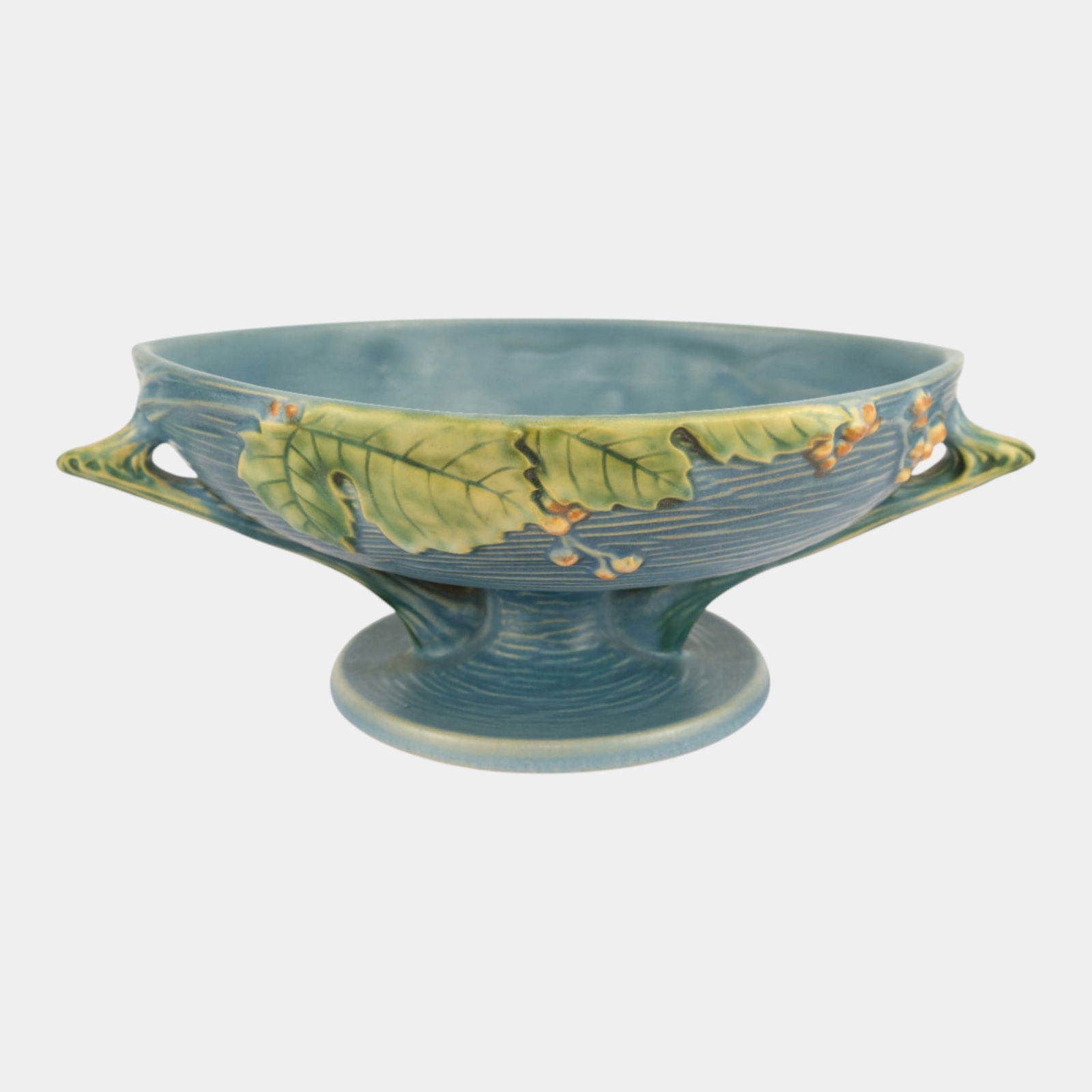Roseville Bushberry Blue 1941 Mid Century Modern Pottery Compote Bowl 1-10: We offer in house shipping on all items. Plus spend $2000 on winning bids on qualified items and your shipping is free. Roseville Bushberry Blue 1941 Mid Century Modern Pottery Compote Bowl 1-10 Char