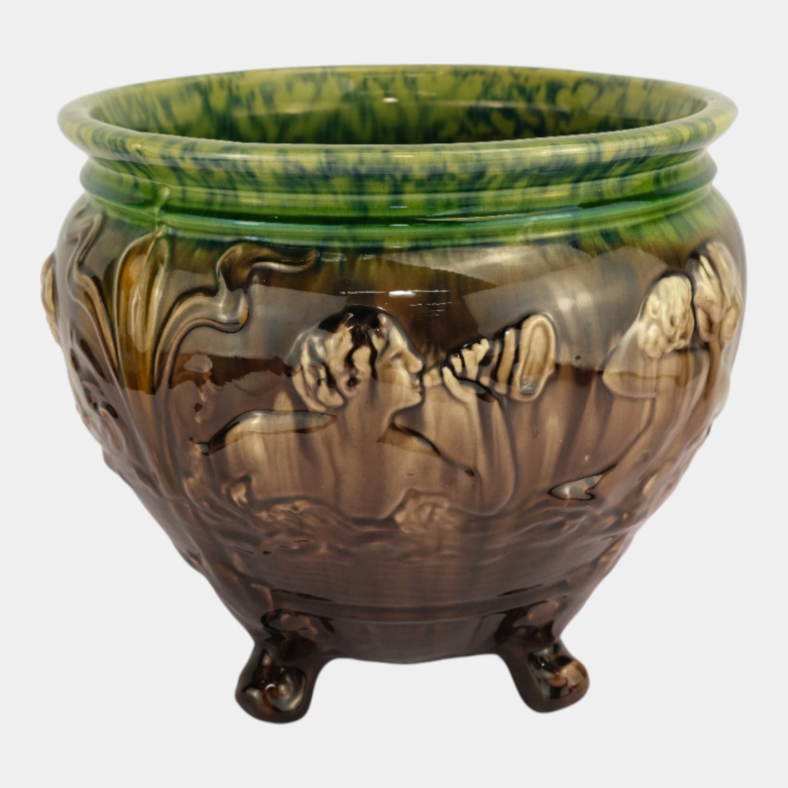 Weller Art Pottery Majolica Style Footed Sirens Of The Seas Mermaids Jardiniere: We offer in house shipping on all items. Plus spend $2000 on winning bids on qualified items and your shipping is free. Weller Art Pottery Majolica Style Footed Sirens Of The Seas Mermaids Jardiniere 