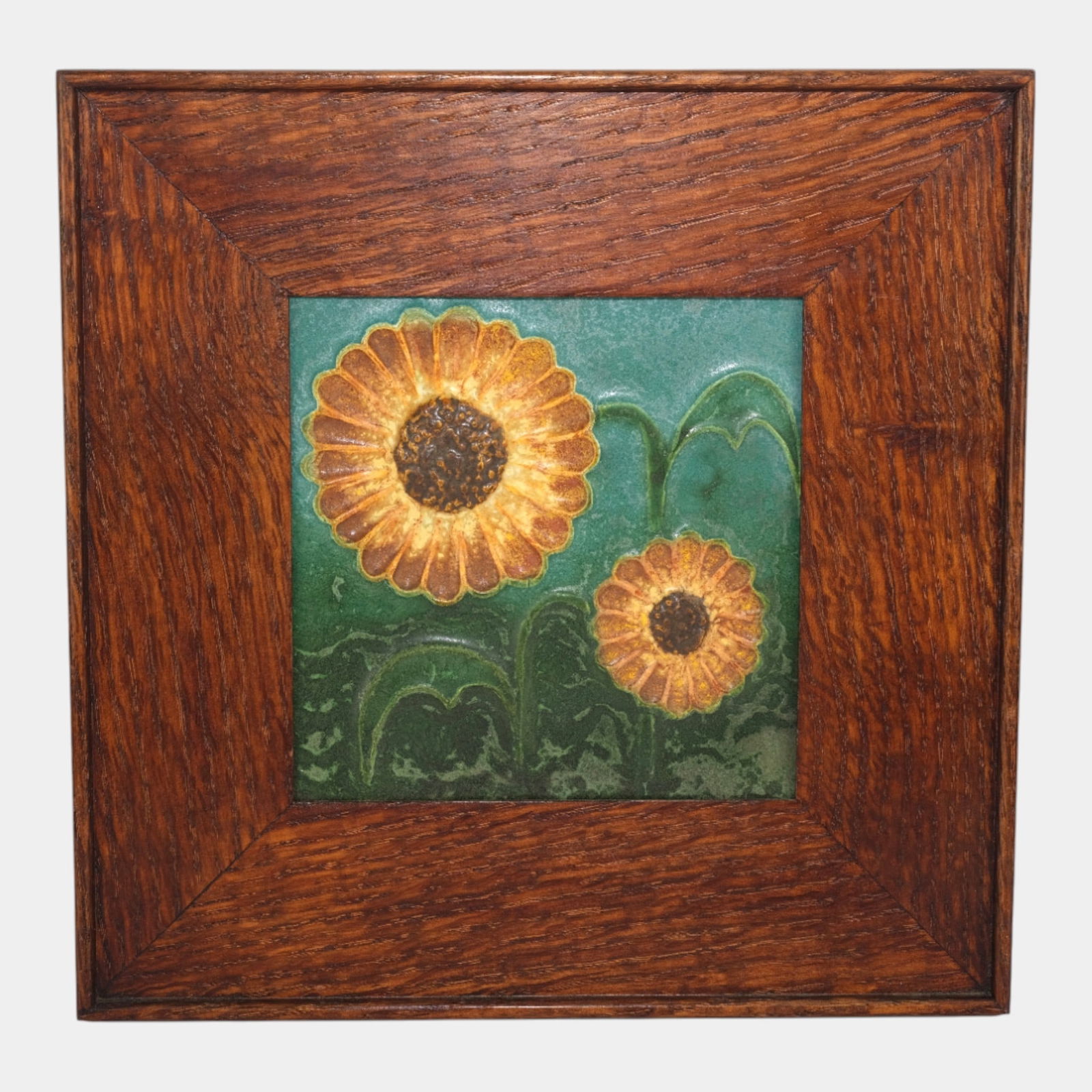 Ephraim Faience 2004 Hand Made Art Pottery Framed Sunflowers Tile One Of A Kind (1 of 2)