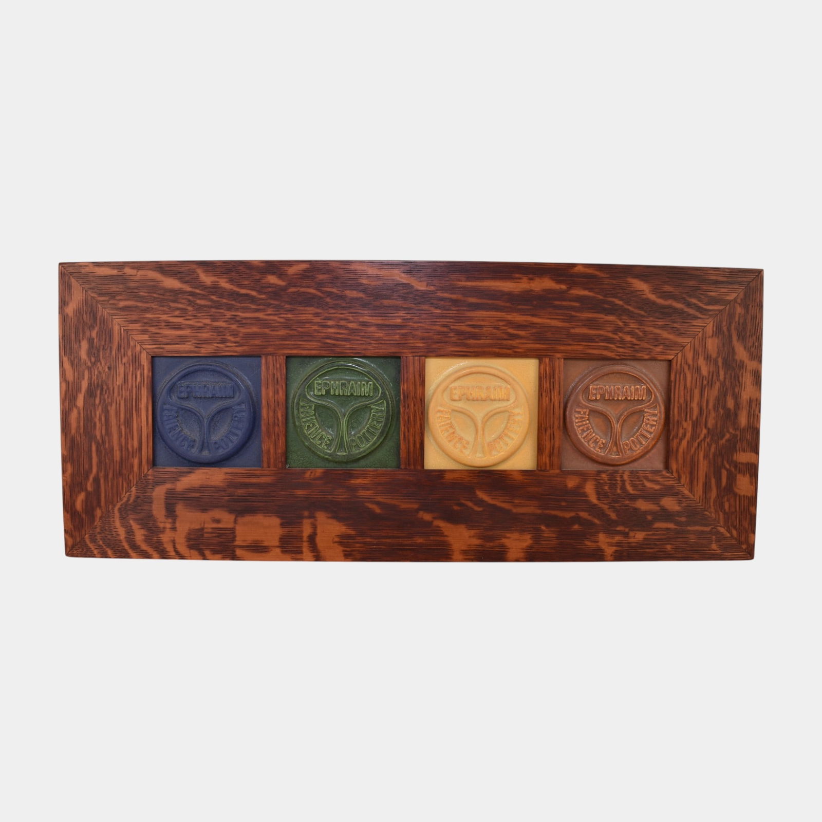 Ephraim Faience Art Pottery Framed Blue Green Yellow Red Logo Tiles: We offer in house shipping on all items. Plus spend $2000 on winning bids on qualified items and your shipping is free. Ephraim Faience Art Pottery Framed Blue Green Yellow Red Logo Tiles Striking Ep