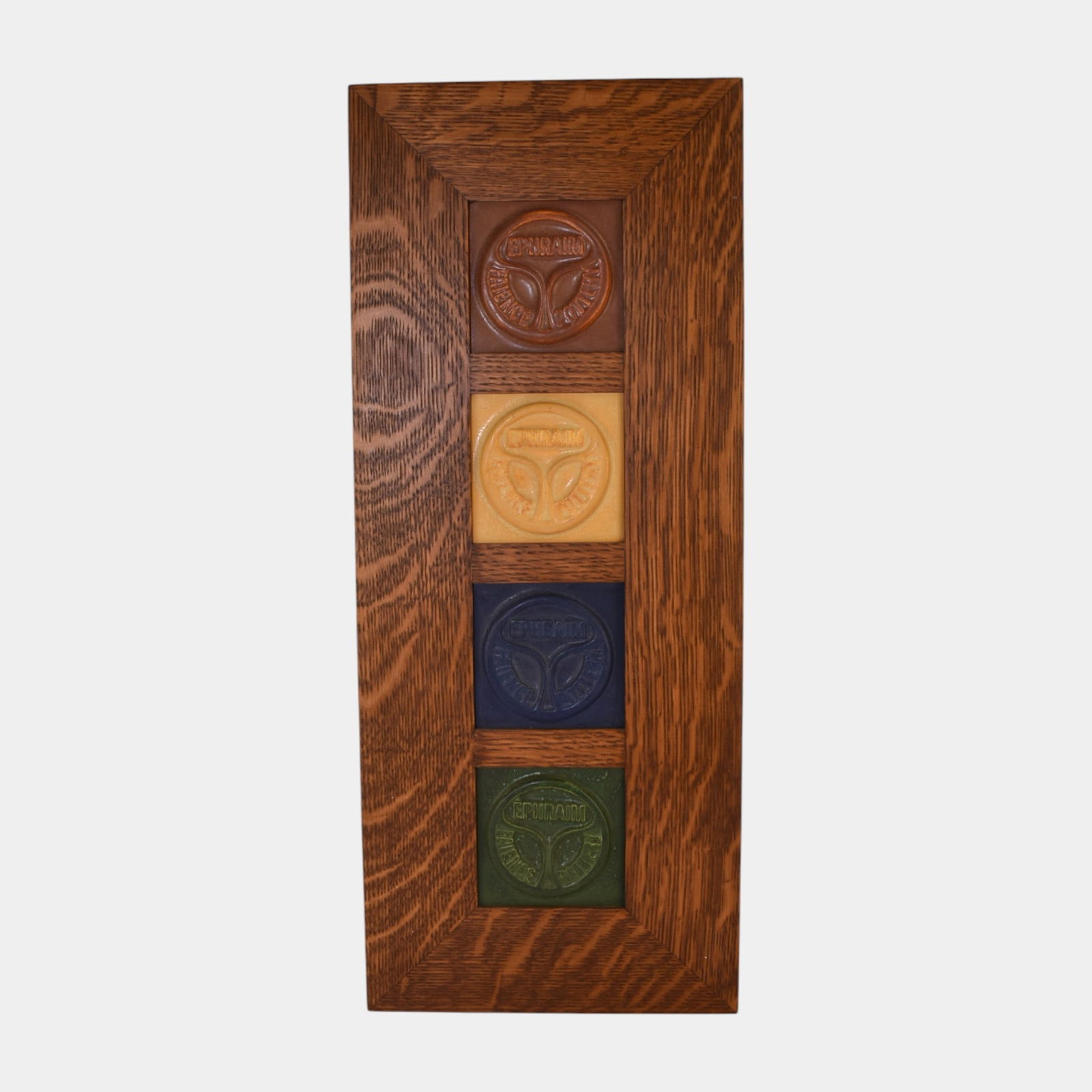 Ephraim Faience Art Pottery Vertical Framed Blue Green Yellow Red Logo Tiles: We offer in house shipping on all items. Plus spend $2000 on winning bids on qualified items and your shipping is free. Ephraim Faience Art Pottery Vertical Framed Blue Green Yellow Red Logo Tiles St