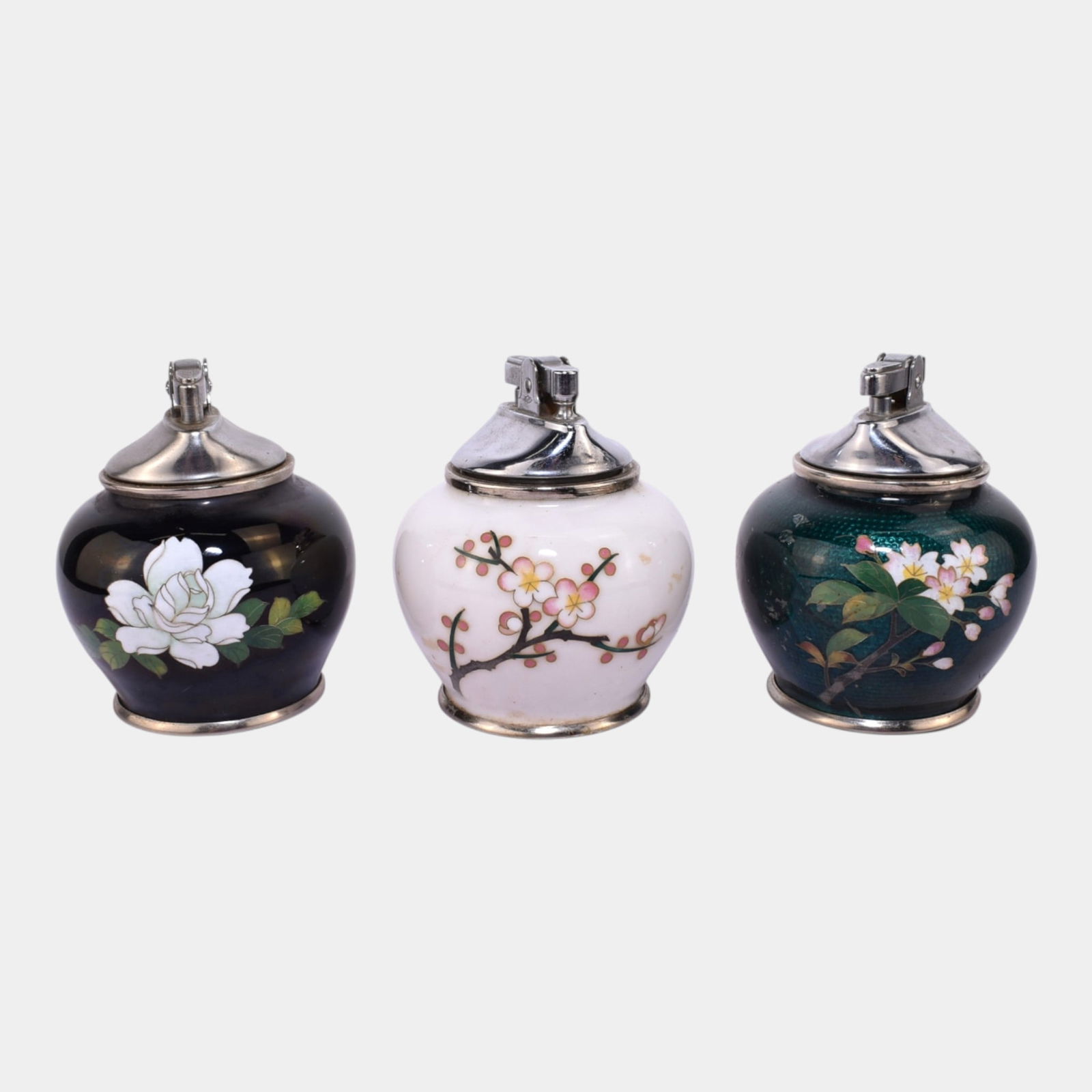 Japanese Sato Cloisonne Enamel Round Floral Decorated Lighters (1 of 3)