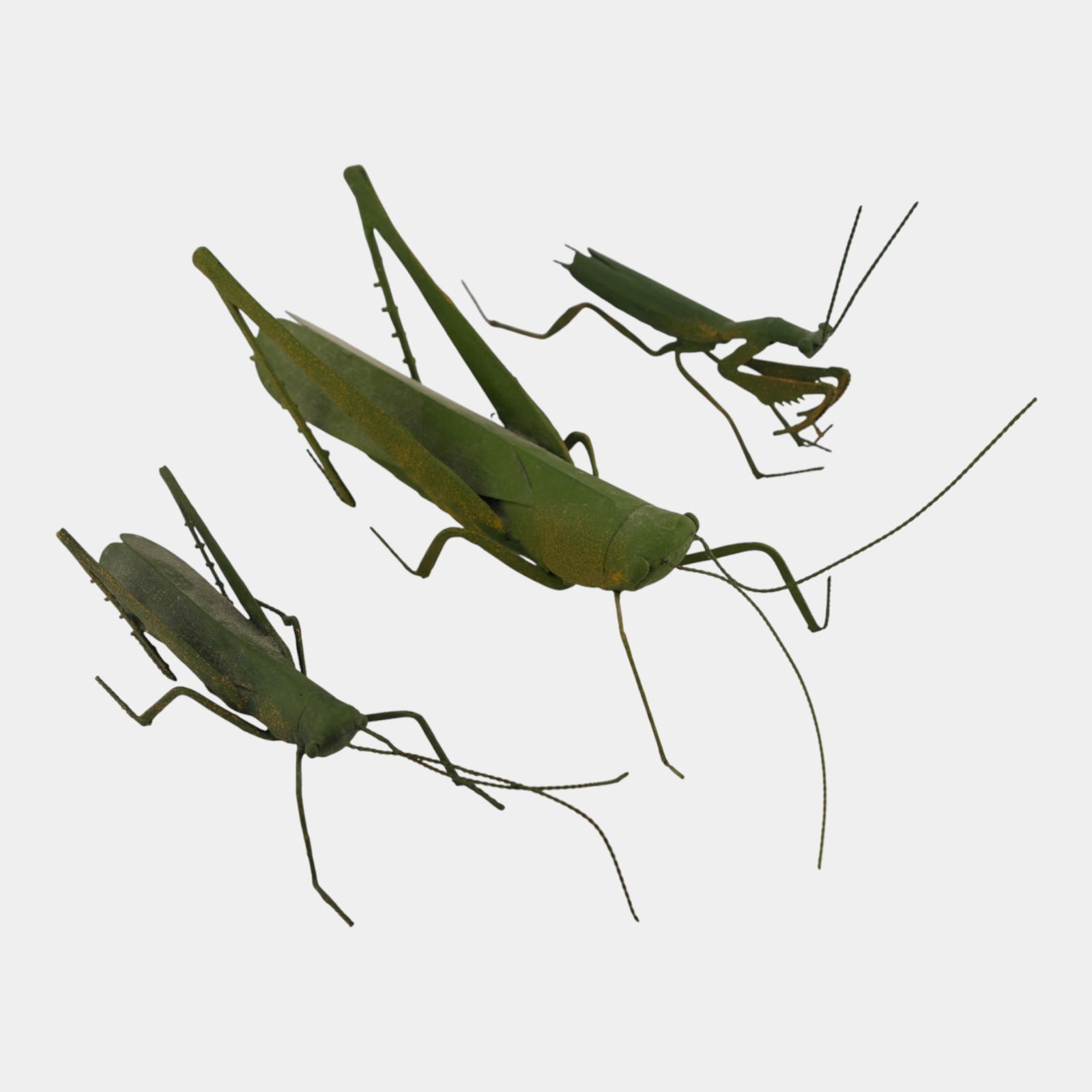 Metal Green Grasshopper And Praying Mantis Sculptures Figures (1 of 3)