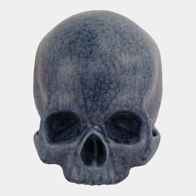 Odd Inq Pottery Jonathan While Skull Curdled Blue Glaze Skull Casting