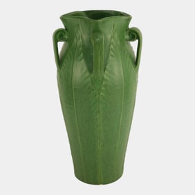 Ephraim Faience 1997 Arts And Crafts Matte Green Glaze Fern Vase