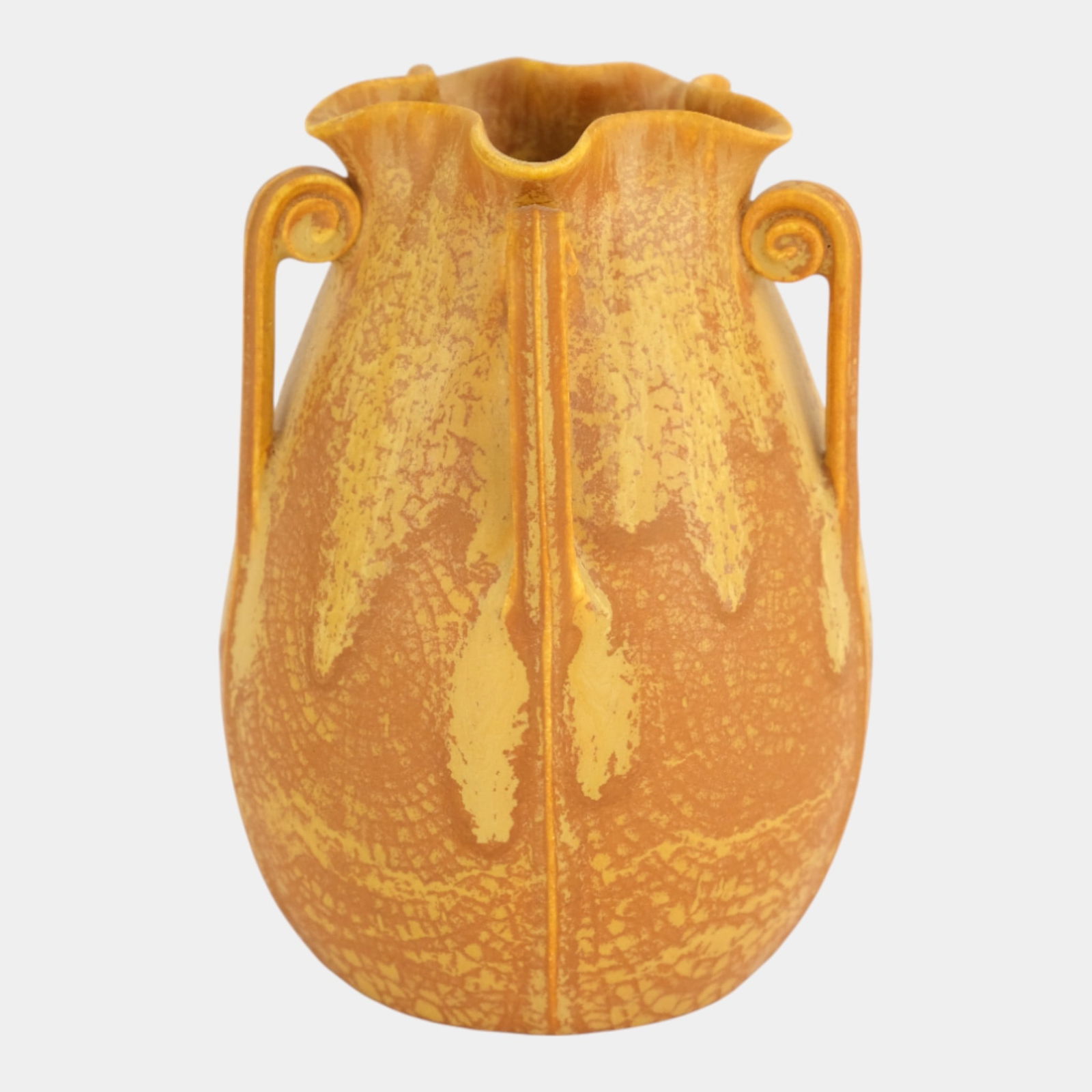 Ephraim Faience 2006 Arts And Crafts Matte Yellow Orange Glaze Star Fern Vase (1 of 3)